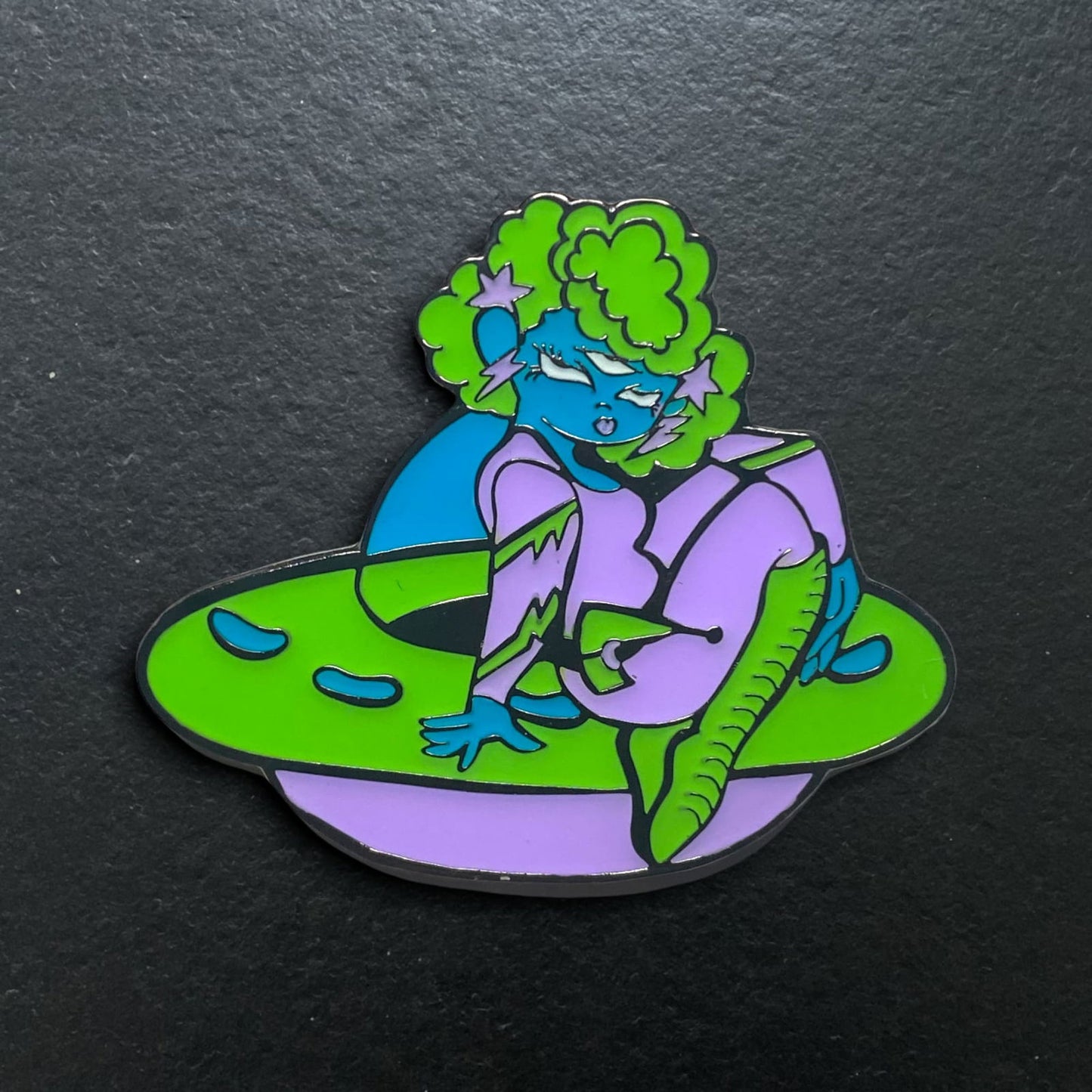 Alien and Space Ship Enamel Pin - CosmicMedium