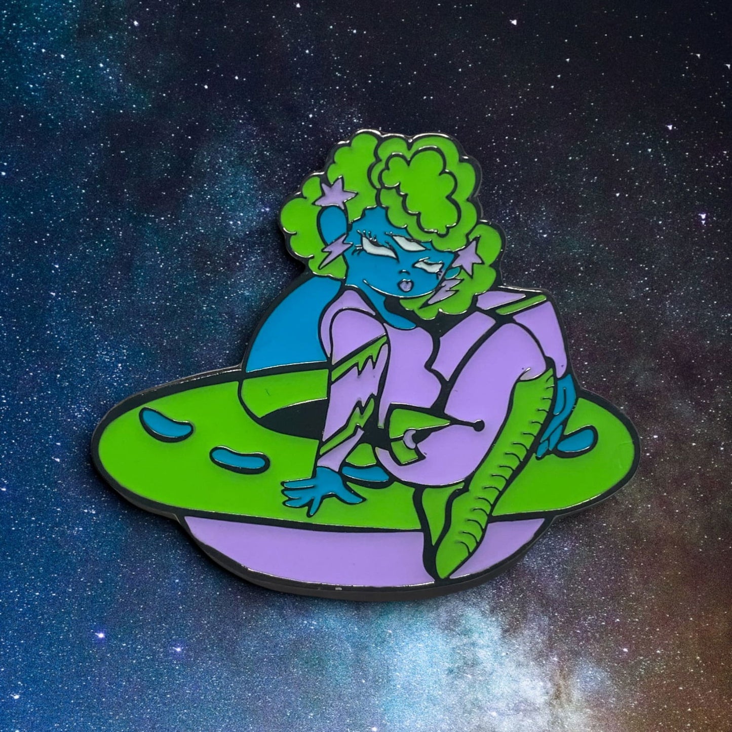 Alien and Space Ship Enamel Pin - CosmicMedium