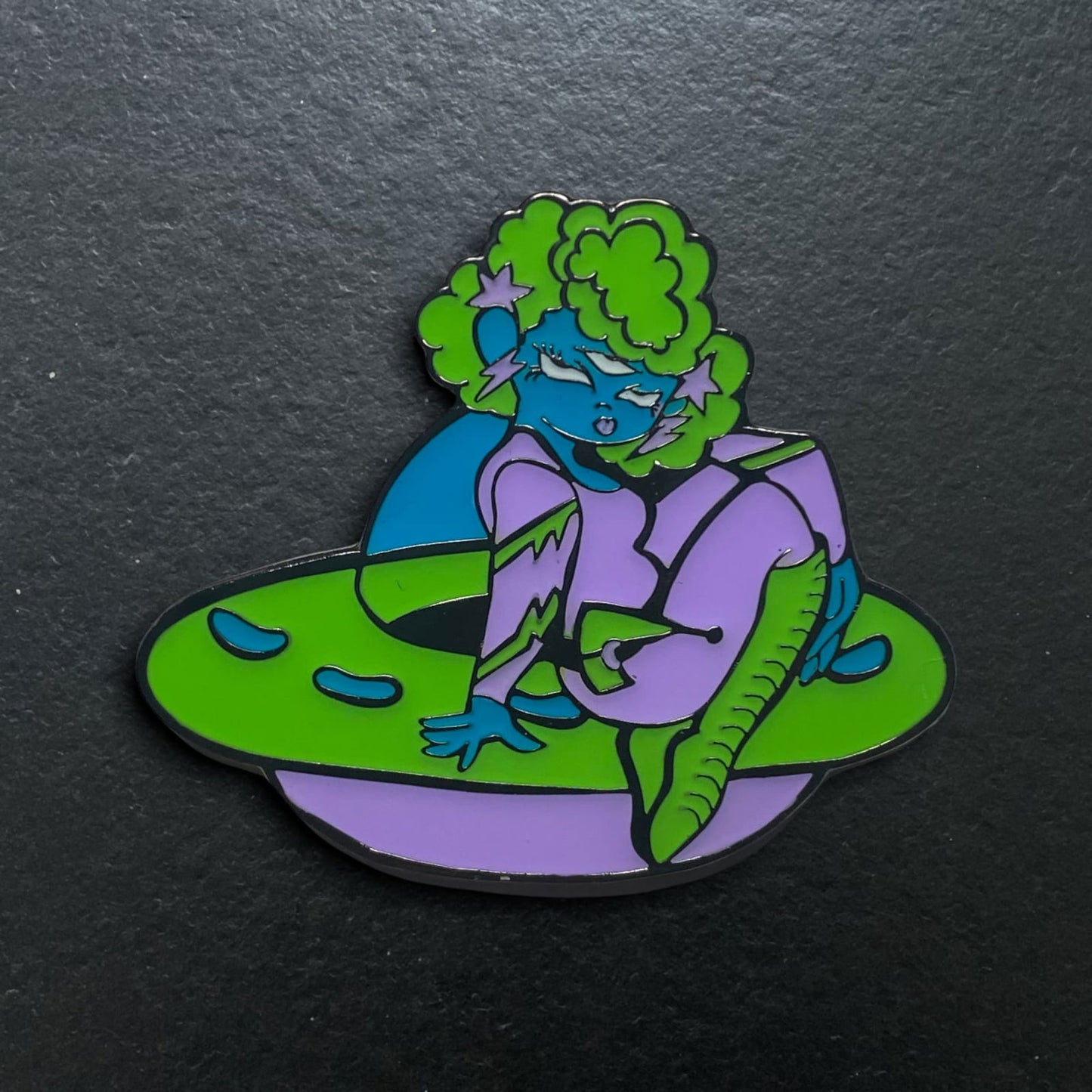 Alien and Space Ship Enamel Pin - CosmicMedium