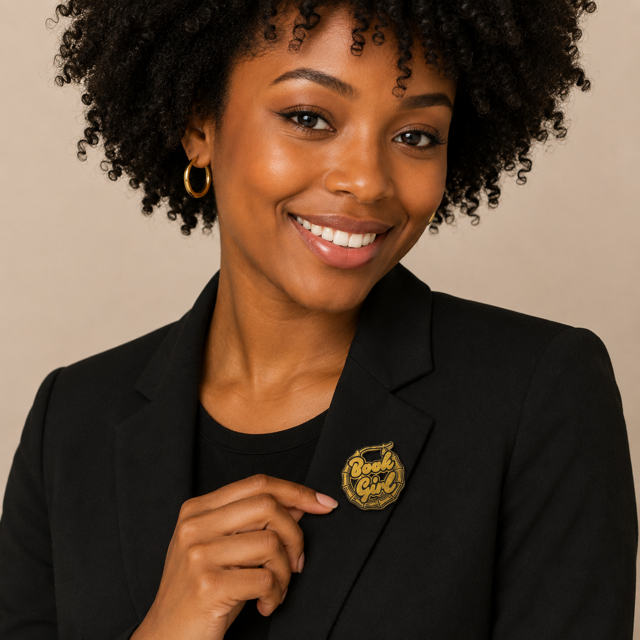 Book Girl Art Bamboo Earring Lapel Pin