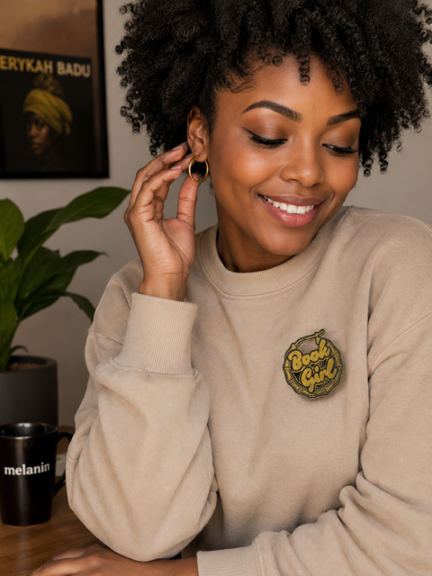 Book Girl Art Bamboo Earring Lapel Pin
