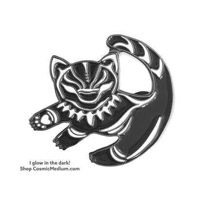 Black Panther Cat Glow In The Dark Enamel Pin - Add Some Feline Fierceness To Your Collection - CosmicMedium